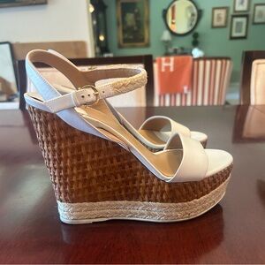Salvatore Ferragamo Marlene Wedge Espadrille Sandals New Bianco Calf Size 6.5